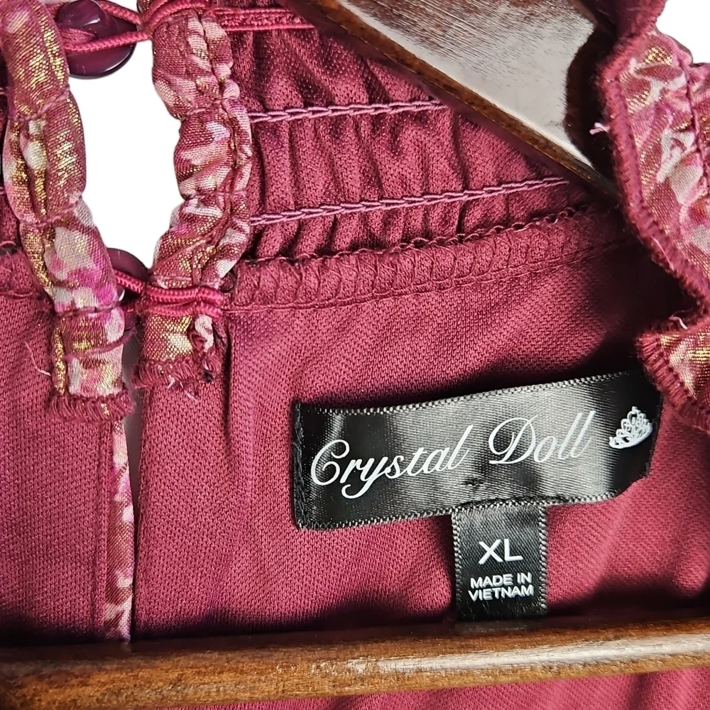 Crystal Doll - Floral Dress, Long Sleeves, Tiered Skirt  Size XL color Wine - Picture 8 of 11